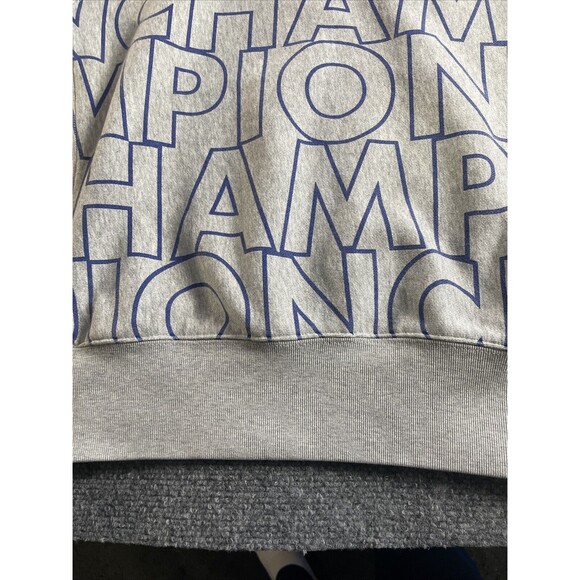 CHAMPION Reverse Weave Hoodie Mens Medium Sweatshirt All Over Print Sweater Gray - Picture 14 of 16